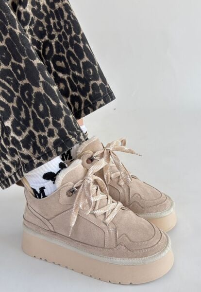 FRESCO SCARFS Bej Süet Bağcıklı Bot 265598