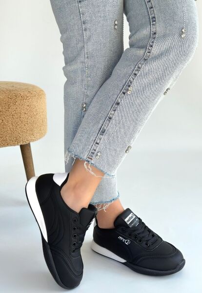 Tawen Siyah Cilt Bağcıklı Spor Ayakkabı