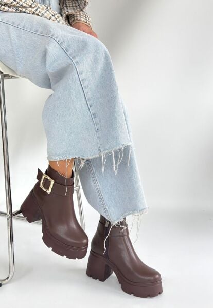 Pinma Kahverengi Cilt Topuklu Bot